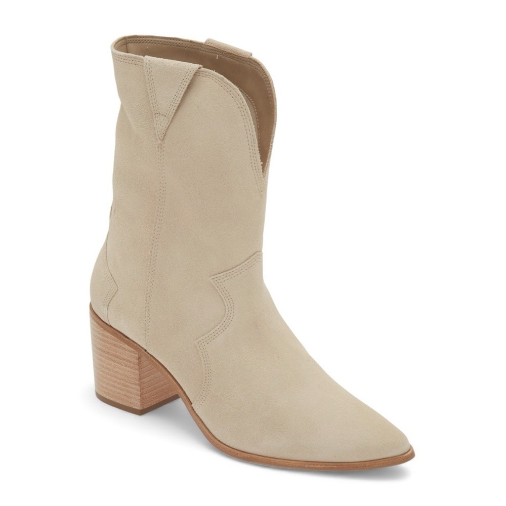 KAANAS Porto Pointed Toe Western Boot Suede Stone